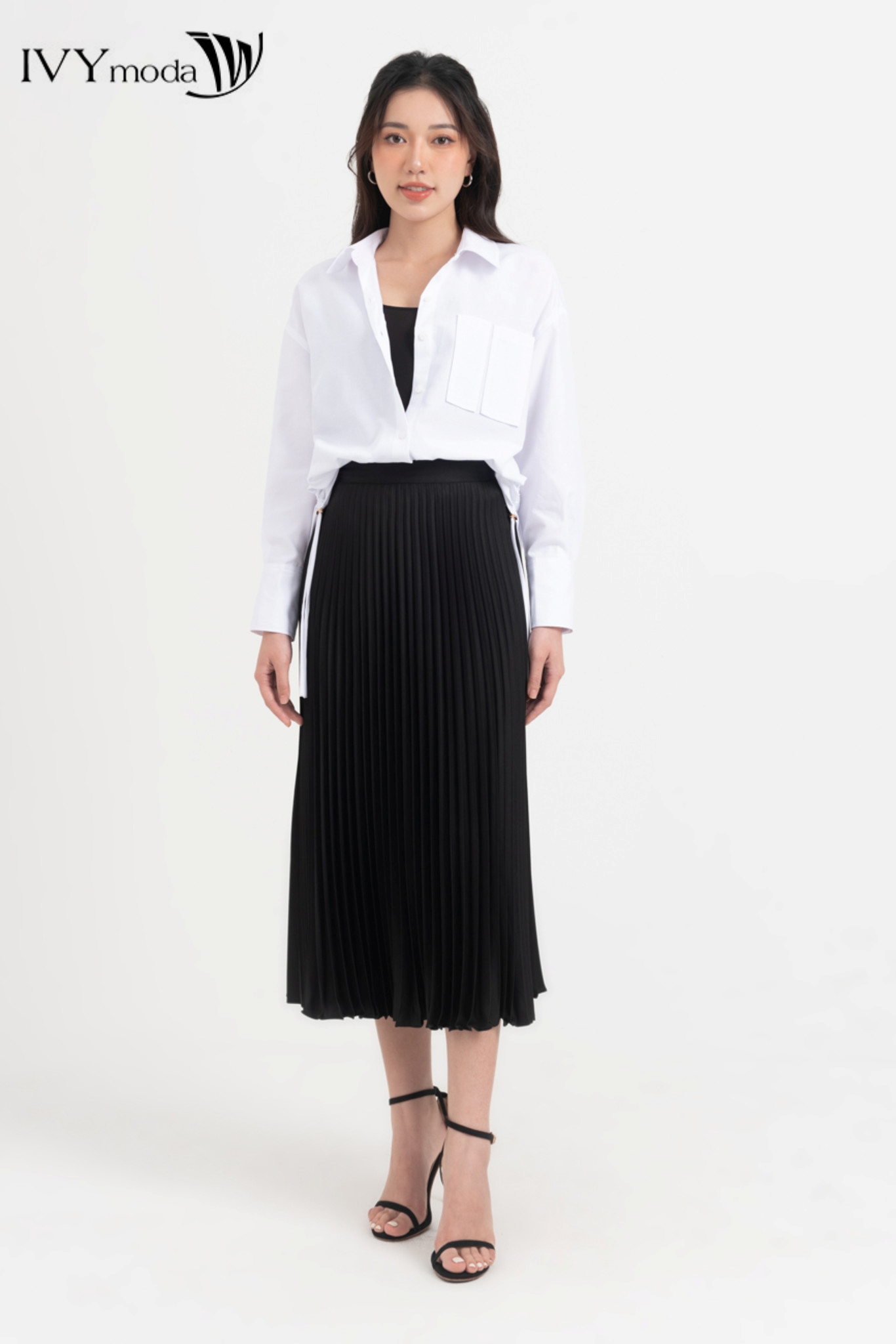 Áo sơ mi phối dây rút eo IVY moda MS 17B9484