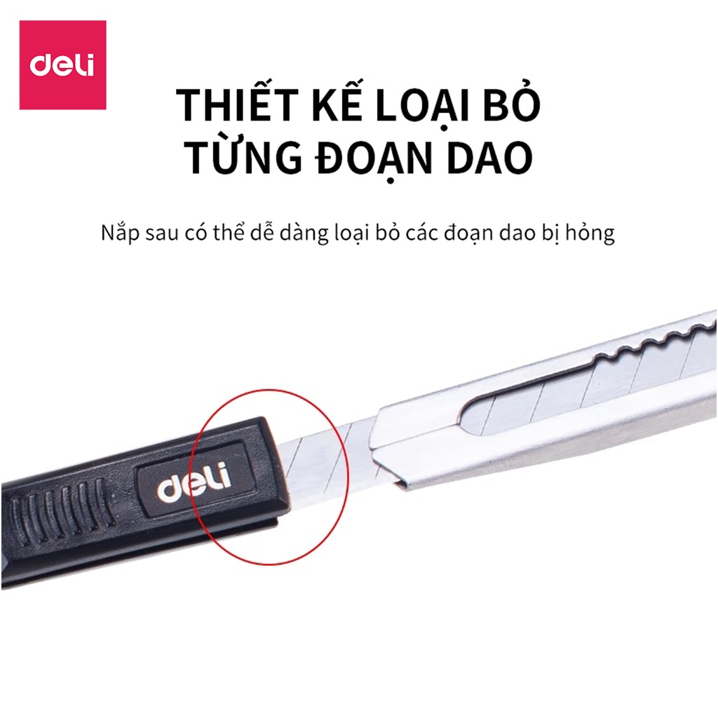 Dao rọc giấy Deli 2058 chất liệu kim loại với lưỡi thép SK5