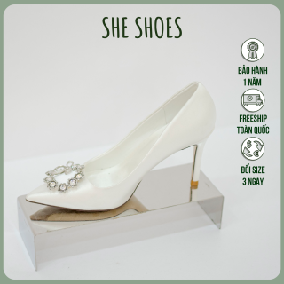 Giày cưới trắng giày cao gót lụa satin cao cấp, độc quyền SHE SHOES thumbnail