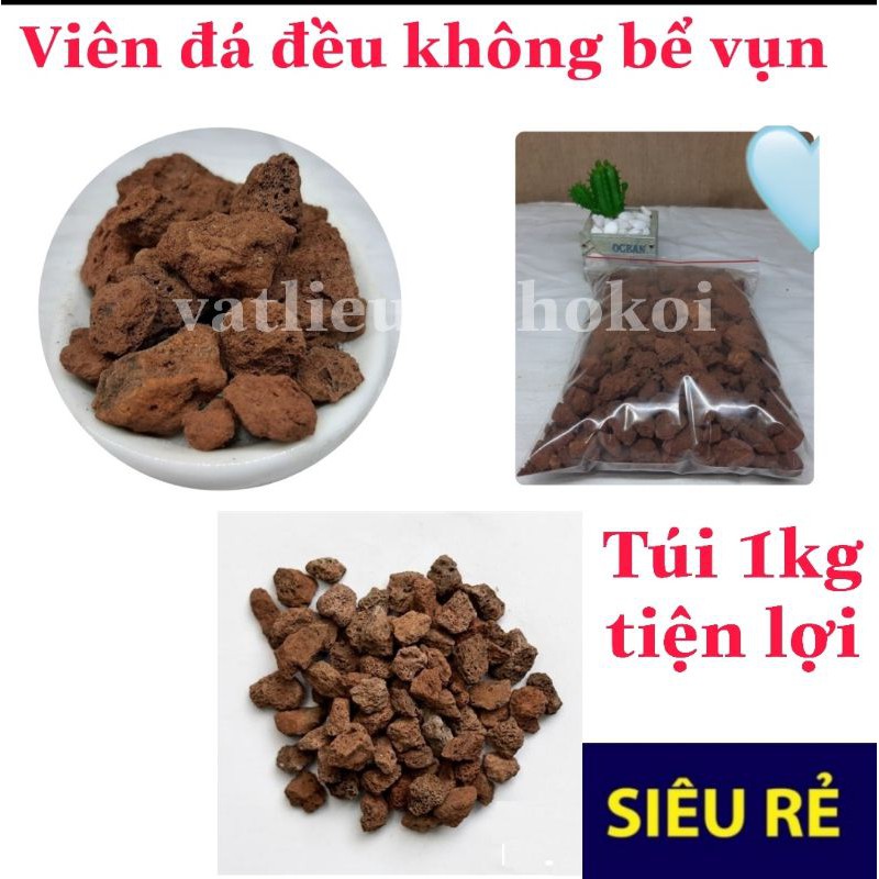 [Mã 158FMCGSALE giảm 7% tối đa 100K đơn 500K] Nham thạch đỏ túi 1kg 2-3cm Đá lọc nước hồ thủy sinh