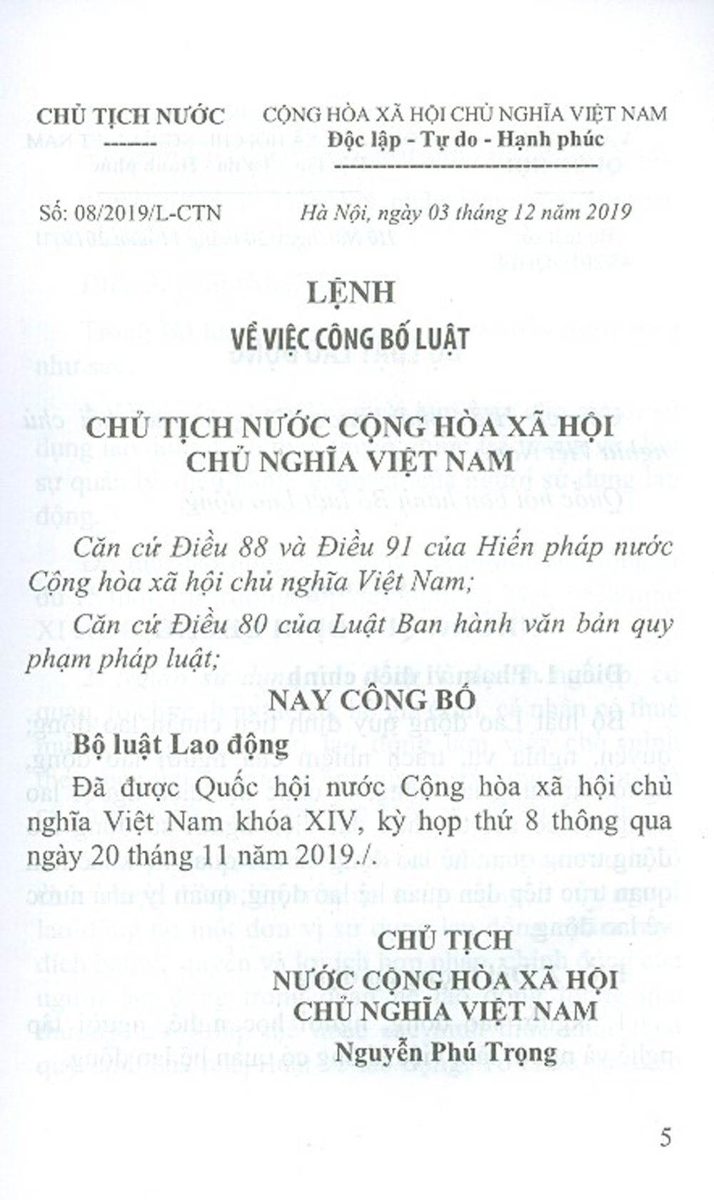 Bộ Luật Lao Động Năm 2019
