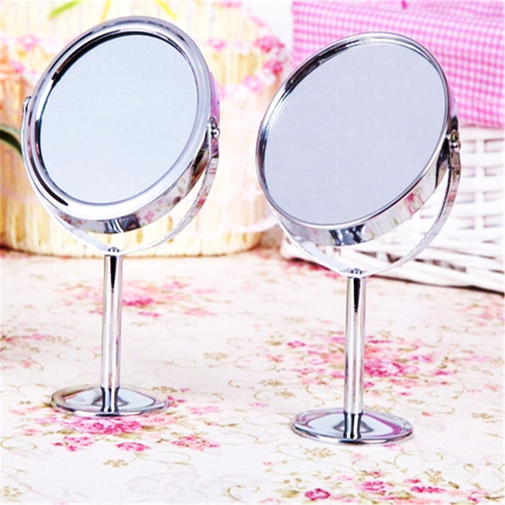 Gương trang điểm 2 mặt để bàn có chân đế, một mặt có thể phóng to gấp 3 lần ảnh rõ nét. (8.5x16.5cm)