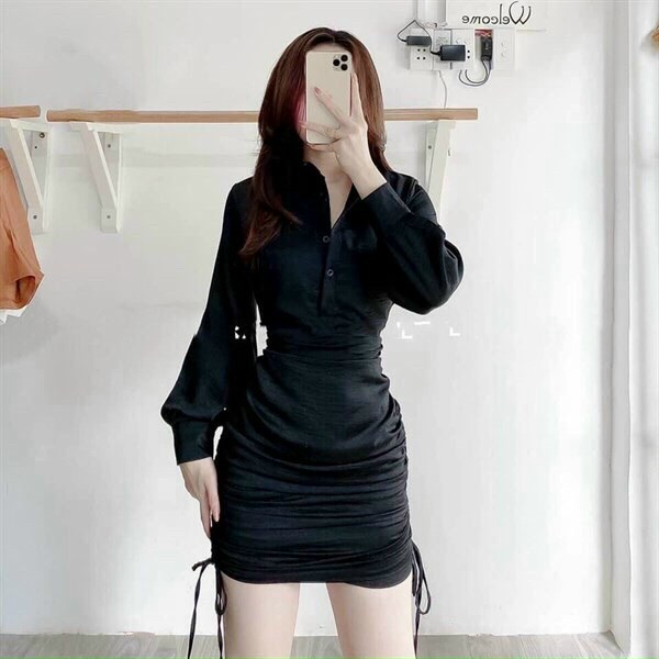 ĐẦM BODYCON TÔN DÁNG ĐI DỰ TIỆC CƯỚI CỰC ĐẸP VỚI THIẾT KẾ CỔ SƠ MI DÀI TAY KÈM TÀ REN PHỐI GÚT, CHẤT VẢI KATE