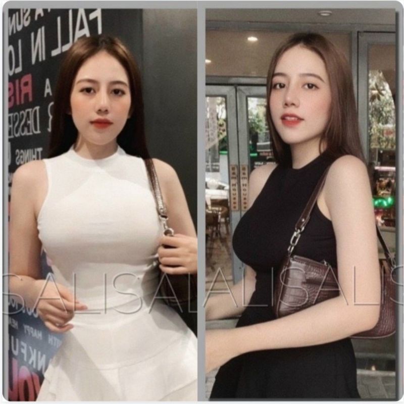 Áo thun ba lỗ nữ trơn sát nách cổ lọ thun bo gân co giãn