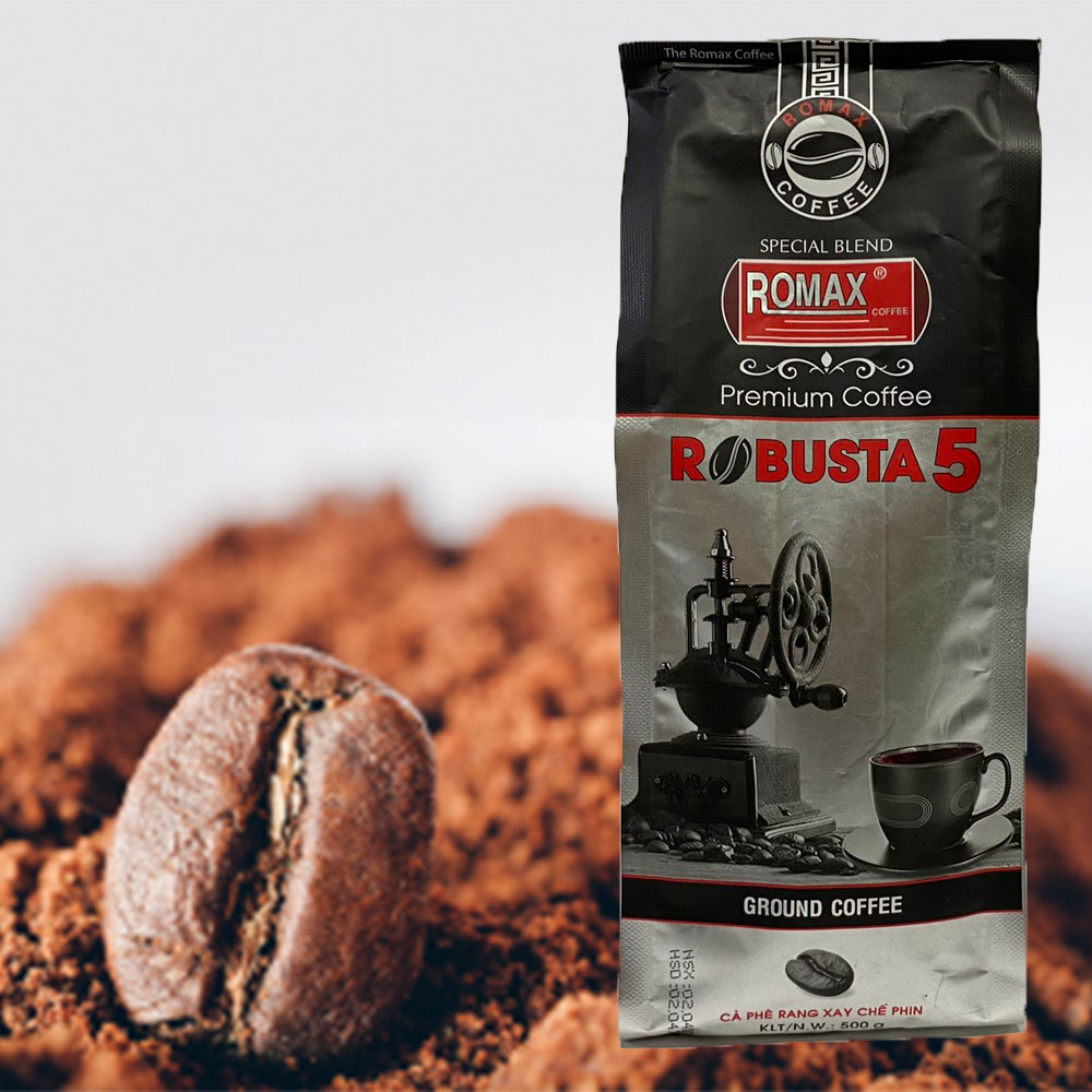 Cà phê rang xay romax robusta 5 500gr - romax coffee