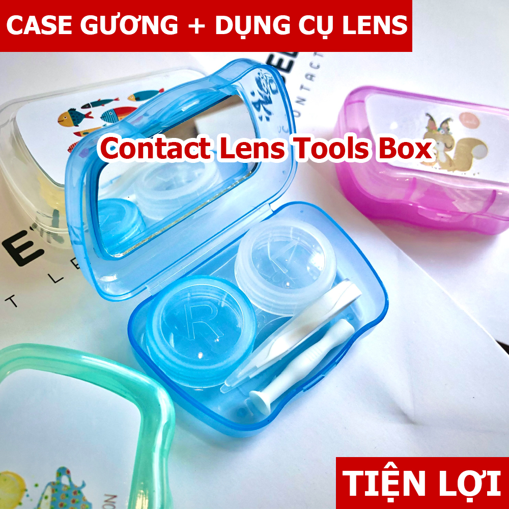 CẦN THIẾT - Contact Lens case + tools, Bộ dụng cụ đeo kính áp tròng, Khay kính áp tròng dùng để đeo lens