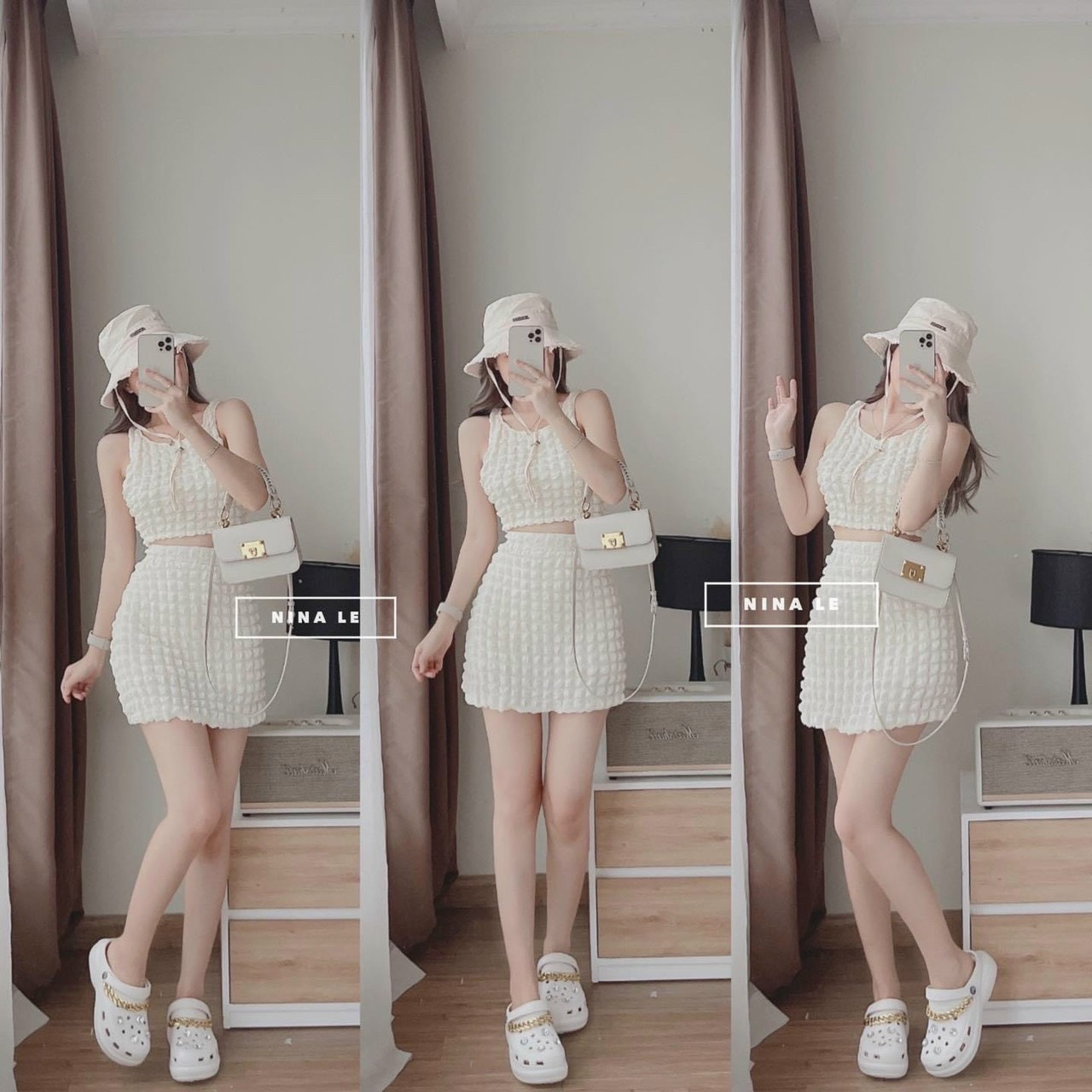 Set Áo Croptop Và Chân Váy Có Lót
