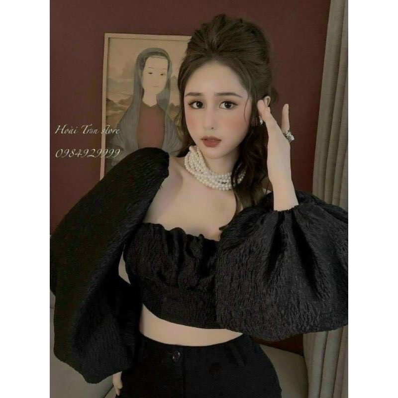 Áo croptop tay dài cột nơ lưng A5066