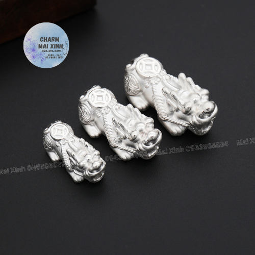 Tỳ hưu bạc sừng dài - bạc trắng, bạc thái & bạc vàng - 3 size - phụ kiện xâu, mix vòng tay phong thủy may mắn