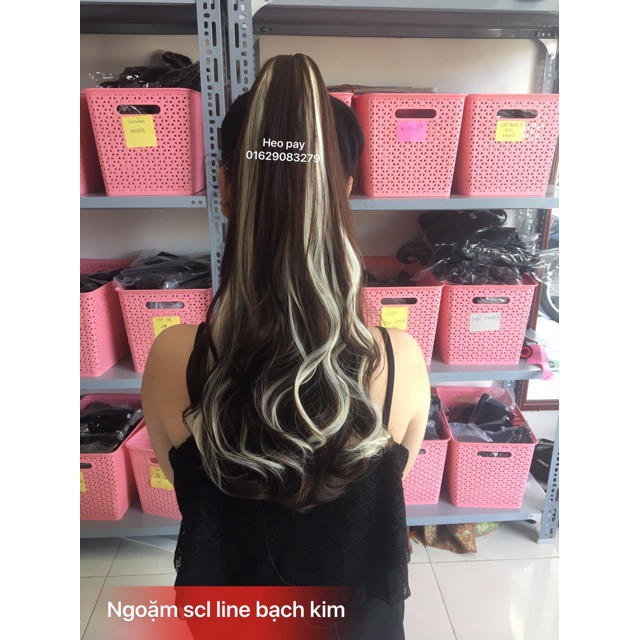 Tóc giả ngoặm móc line bạch kim