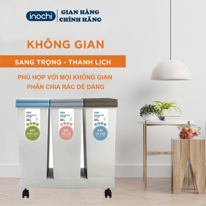 Thùng rác thông minh HIRO INOCHI 3 Ngăn bấm nút tự động mở nắp phân loại rác cho phòng khách phòng ngủ vệ sinh RAPL.003