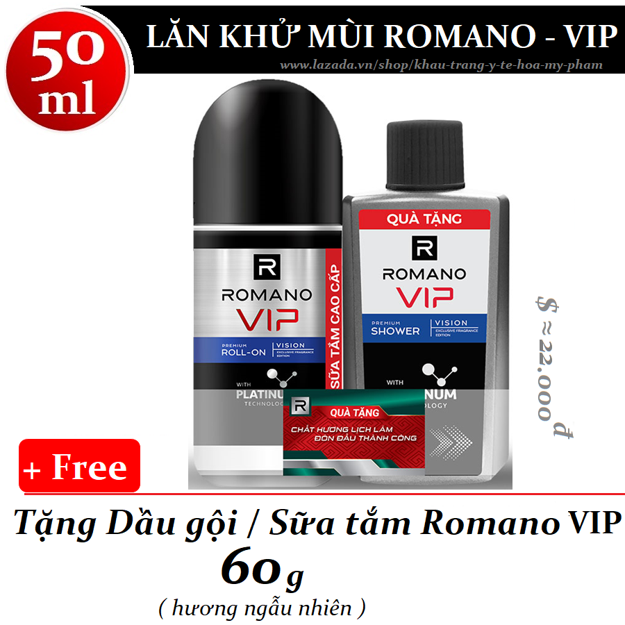 Romano - Lăn khử mùi Vip Vision sang trọng cuốn hút 50 ml + Tặng dầu gội / sữa tắm 60 g