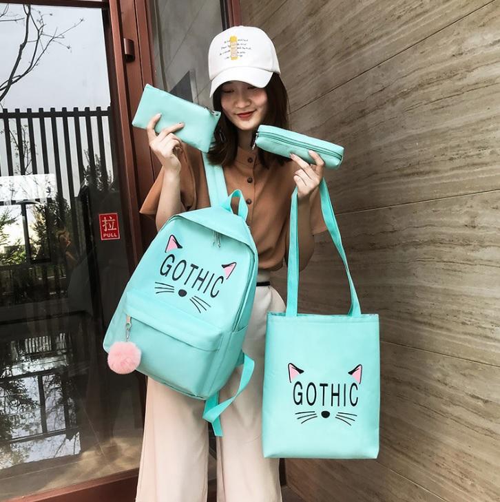 COMBO BỘ 4 MÓN BALO DỄ THUÔNG HÌNH MÈO GOTHIC