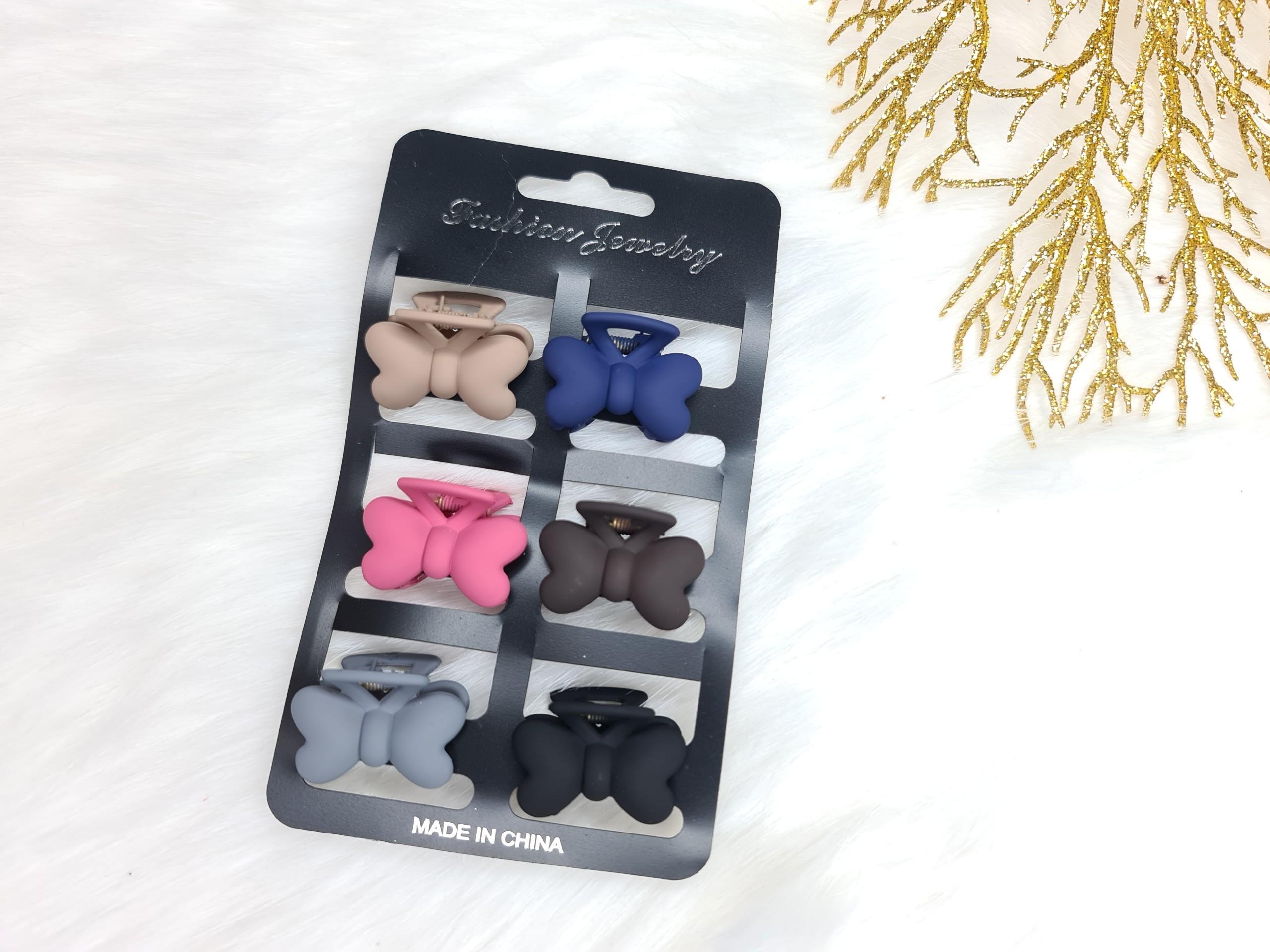 [HCM]6 Kẹp Gấp Tóc Nhỏ Nhám Hình Nơ 2 Tim Đủ Màu No. 169 - kireicos