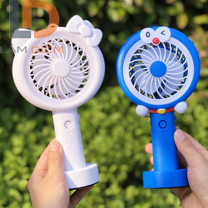 Quạt sạc đèn led mini cầm tay có đế siêu mát mèo kitty