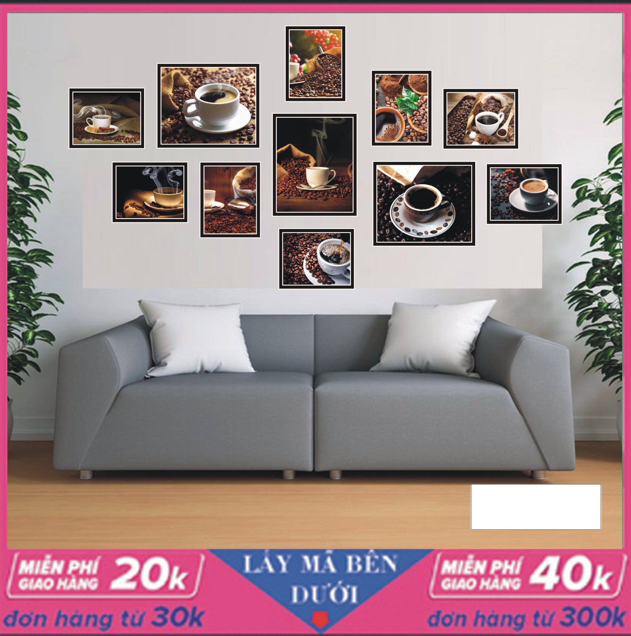 Bộ tranh fomex khổ lớn dán tường cafe nghệ thuật gồm 11 bức - tranh dán tường canvas decal cao cấp dán trên mọi chất liệu