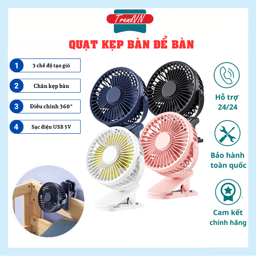 Quạt tích điện để bàn mini , quạt mini, kẹp bàn chắc chắn, xoay 720 độ