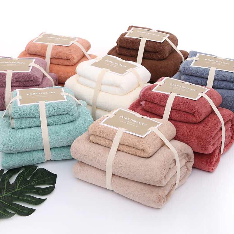 Bộ 2 Khăn Tắm Hàn Quốc HOME TEXTILES Cao Cấp 70x140cm và 34x75cm