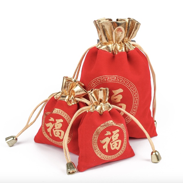 [SIÊU RẺ] Túi nhung rút miệng màu đỏ chữ Phúc