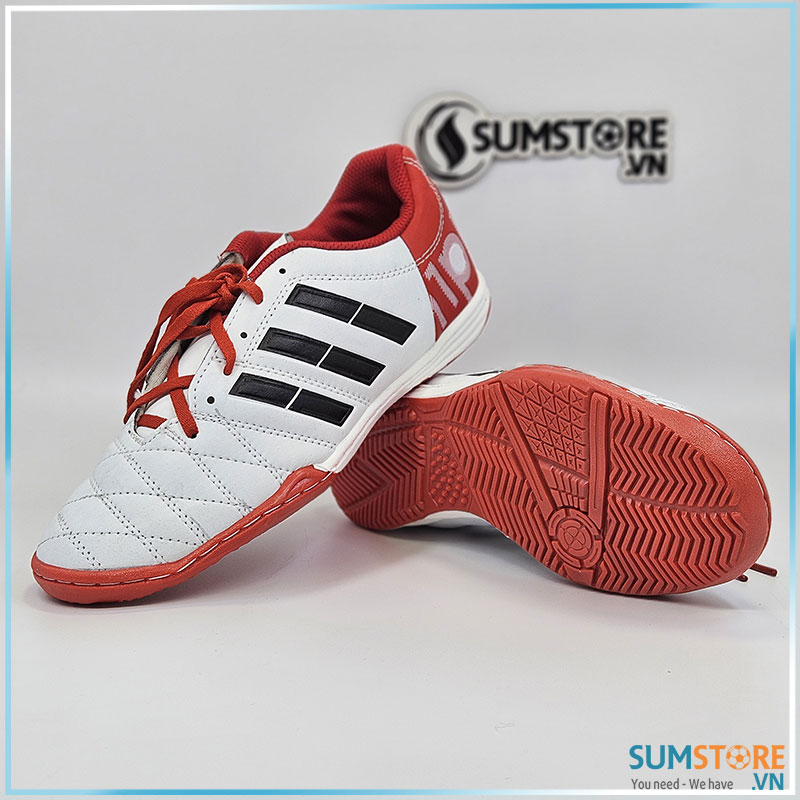 Giày Đá Banh Fulsal Mới - Giày Đế Bằng Winbro Toni Đế IC Cao Cấp Màu Trắng Đỏ
