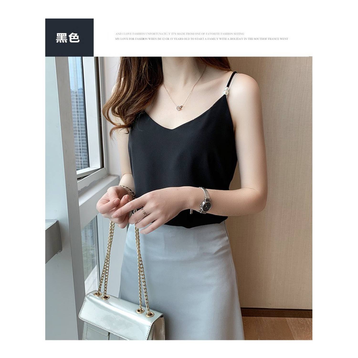 Áo hai dây nữ lụa Hàn dây đính ngọc siêu sang chảnh