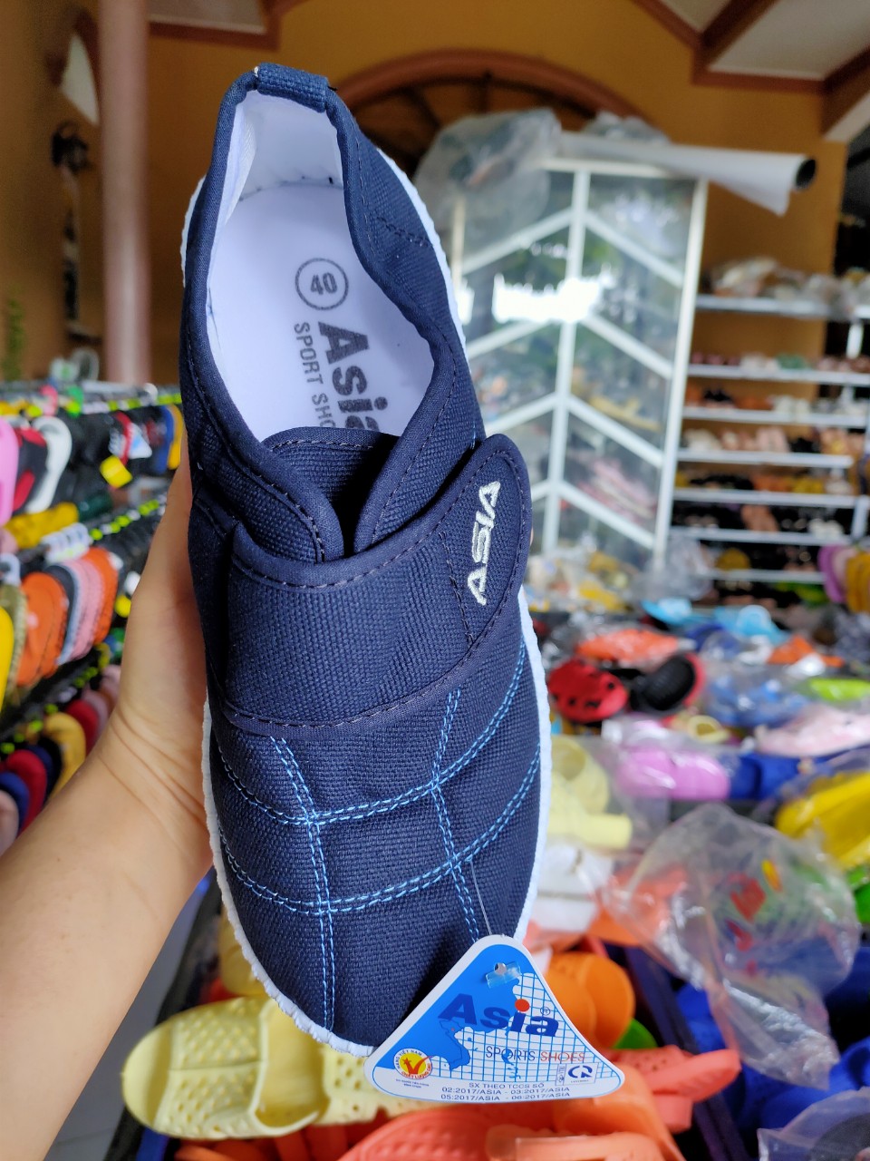 Giày Bata Asia xanh đen dán nam nữ