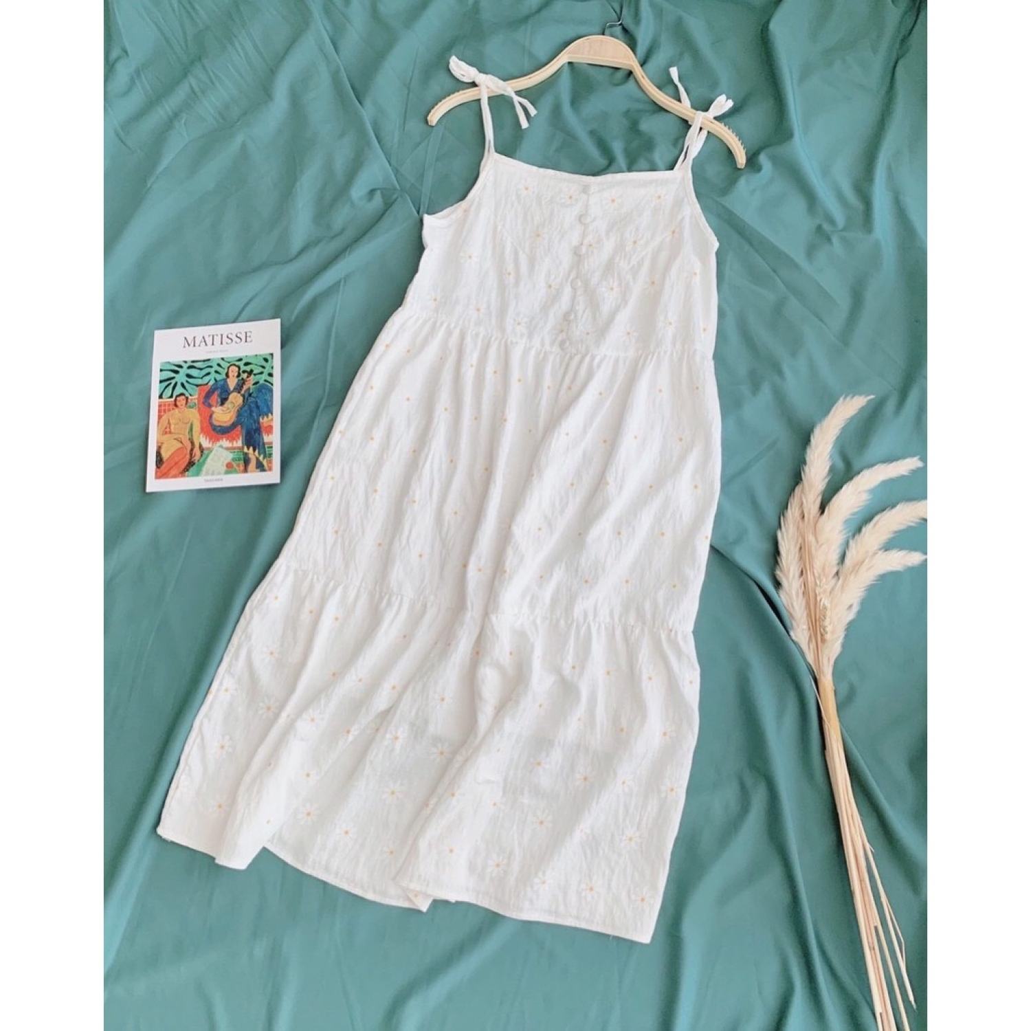 SUV002 Đầm babydoll dáng dài xòe hai dây buộc tiểu thư bánh bèo Váy 2 dây hoa nhí maxi thắt nơ vintage đi chơi đi biển