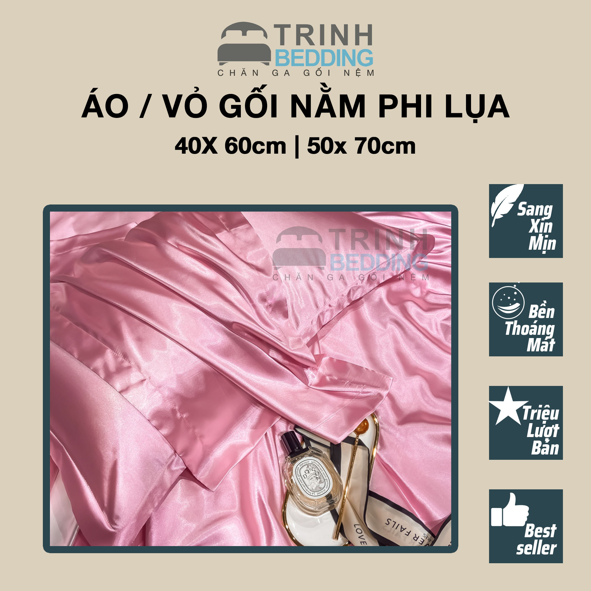 Áo Gối Nằm Phi Lụa lạnh |50x70| 40x60cm | Vỏ Gối Ngủ Mát mịn Trinhbedding
