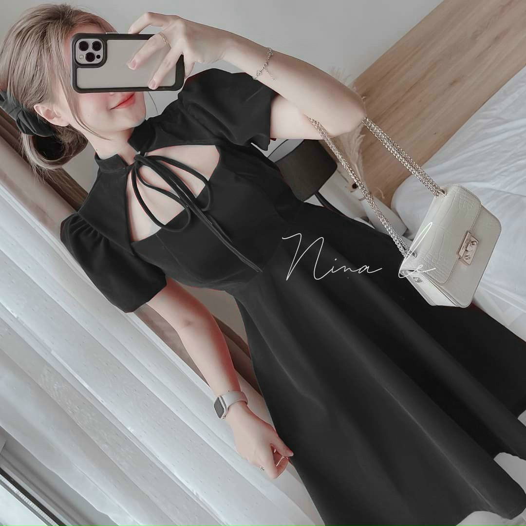 đầm xòe cổ cột nơ xinh xắn