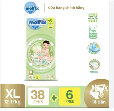 [THANH LÝ ] Tã dán Molfix size XL 38+6 ( date 5/25)