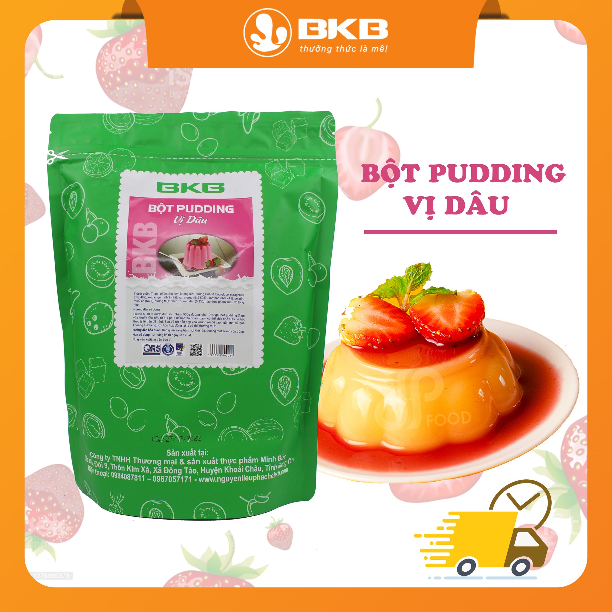 Bột Pudding BKB đủ vị  túi 1kg nấu pudding mềm mịn, thơm ngon