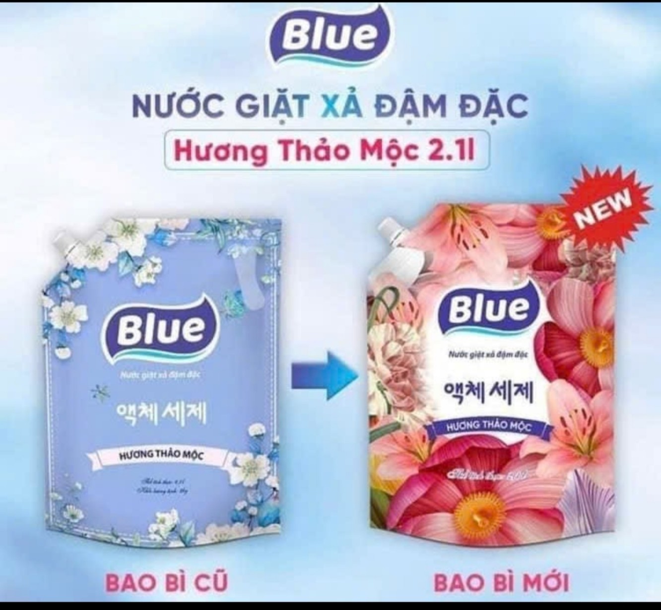 Combo 2 túi nước giặt xả blue hàn quốc 4.2kg/2 túi