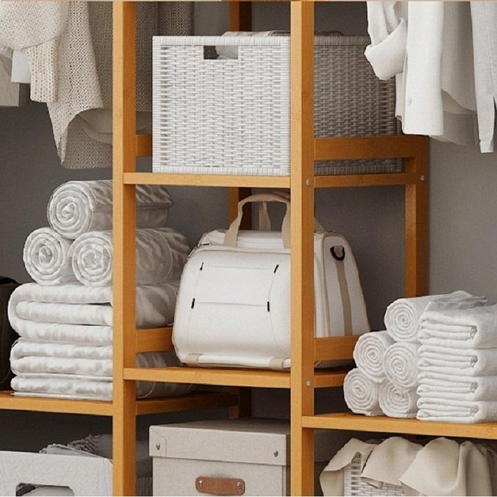 Tủ quần áo trống khung tre mẫu lớn 149x30x165, Giá treo quần áo, Tủ để quần áo, Kệ để đồ
