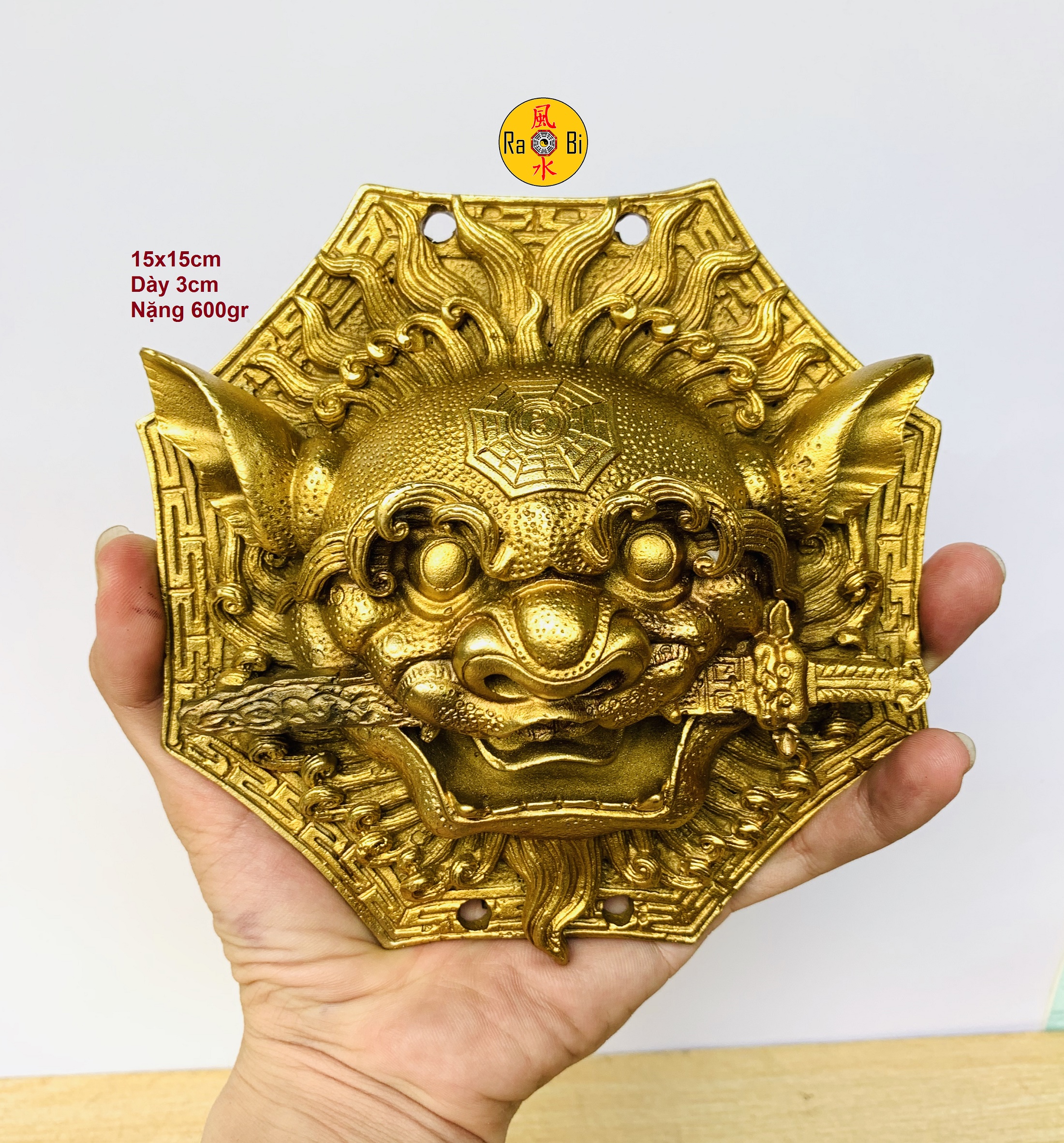 Hổ Phù 15cm - Mặt Sư Tử Trừng Mắt Ngậm Kiếm - Tượng Đồng Phong Thủy