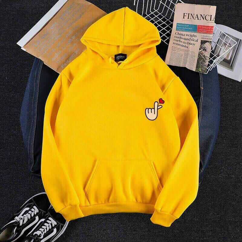 Áo nỉ bông hoodie cổ chui in hình búng tim xinh xắn