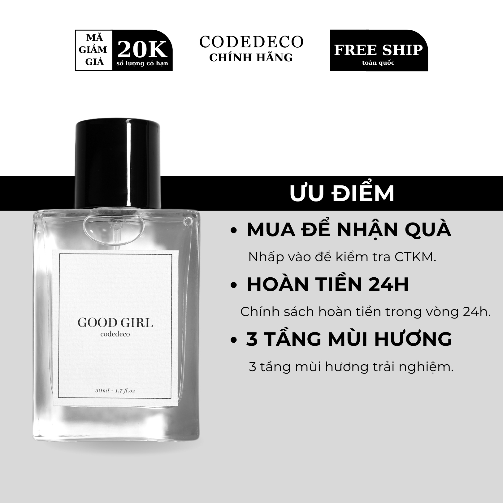 Tinh dầu nước hoa codedeco good girl 50ml