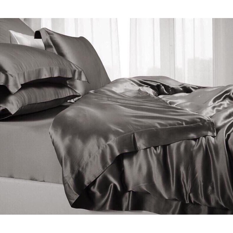 Ga - Drap Giường Lẻ Phi Lụa Màu Xám Đậm Lan Pham Bedding Mềm Mại, Êm Ái