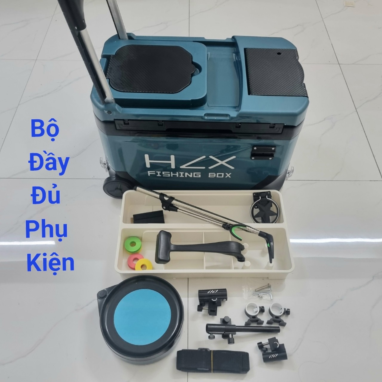 Thùng câu đài 36L HZX có bánh xe và nâng dày đa chức năng kèm phụ kiện