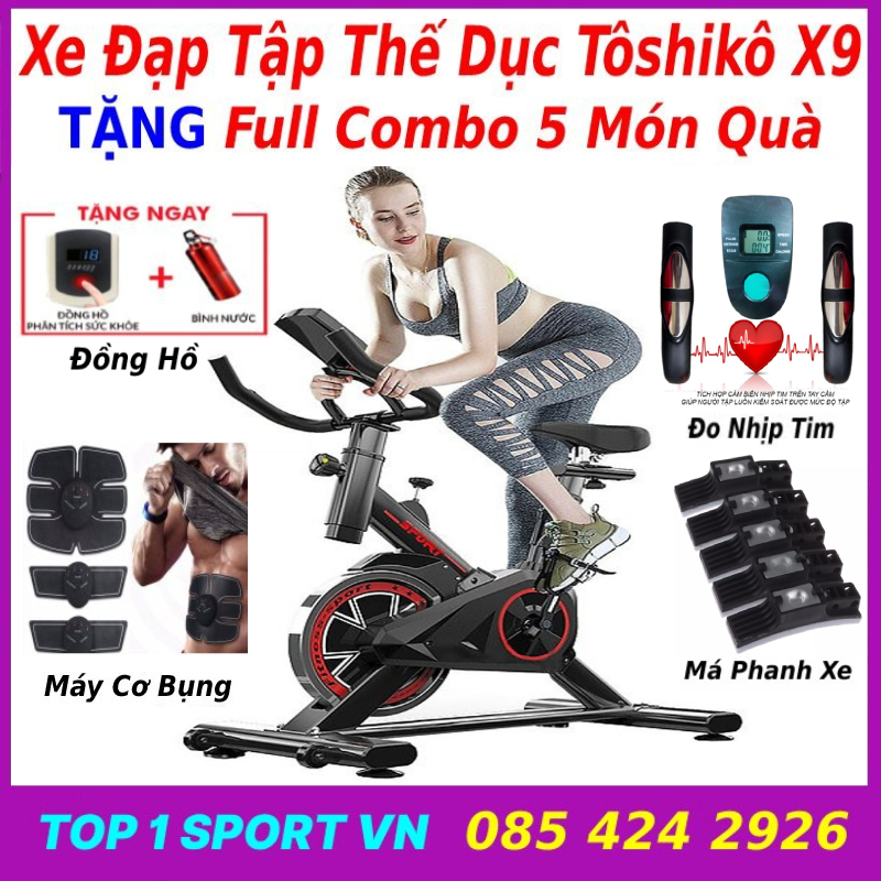 Xe đạp tập thể dục tập gym Queen Sport X9 tặng máy cơ bụng EMS + đo nhịp tim + đồng hồ 7 thông số + giá đỡ ipad, bảo hành xe đạp 3 năm