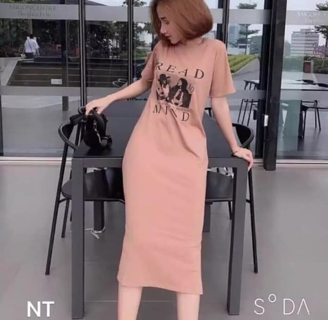 [YenTran] Đầm Suông Read in Hình Cô Gái Full Màu