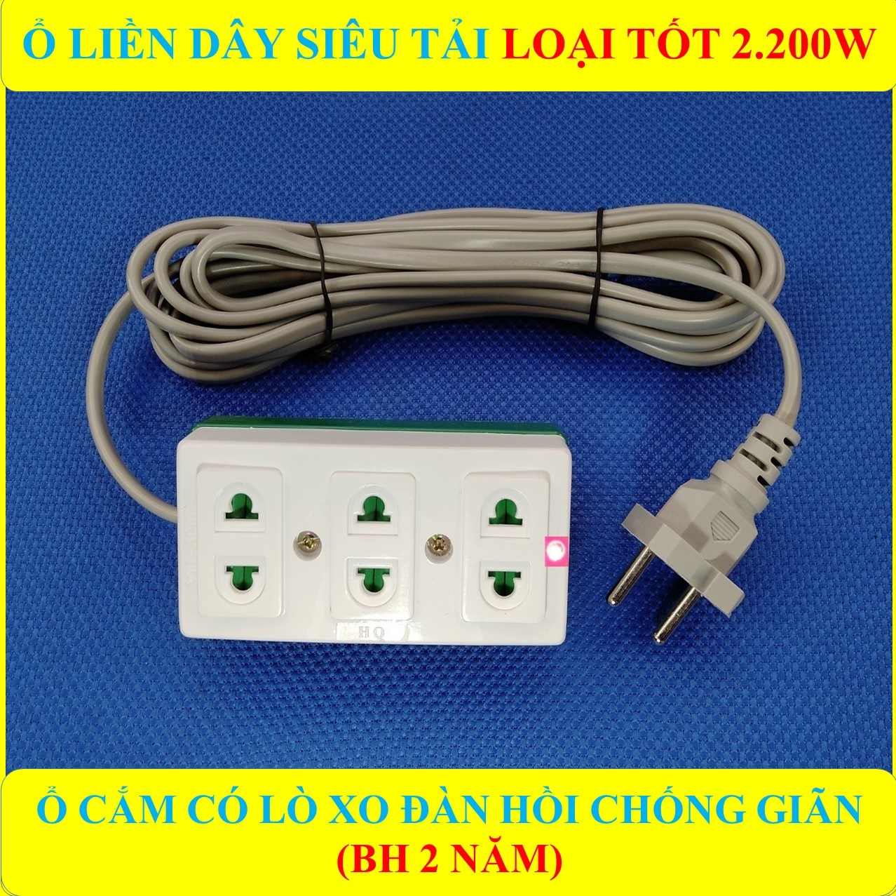 Ổ cắm điện liền dây đa năng CHỊU TẢI CAO 2200W có màng che an toàn + Dây dài 3/5 Mét + Ổ cắm đa năng có lò xo chống giãn đàn hồi HÀNG LOẠI 1 cao cấp