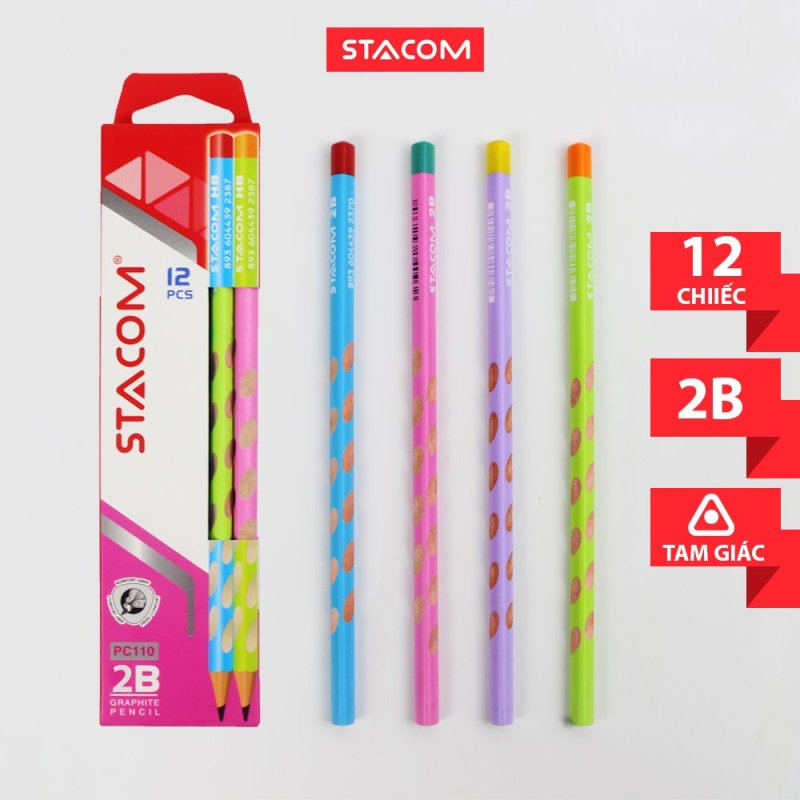 Mua (GIẢM SỐC MUA 1 TẶNG 1 ) Mua 6 cây bút chì gỗ định vị Stacom 2B/HB PC110 tặng 1 gôm ER101
