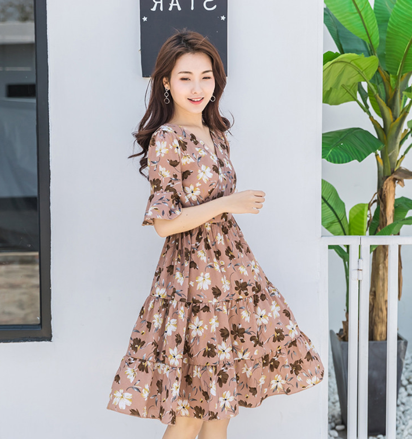Đầm Hoa Tay Lửng Duyên Dáng DN049 MayHomes Vải Xô Lụa