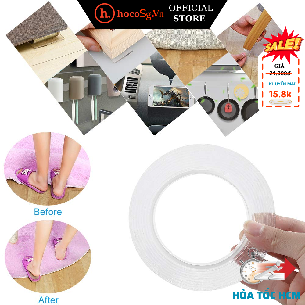 Băng keo nano 2 mặt siêu dính trong suốt dày 2mm Băng Keo 2 Mặt Siêu Dính - Ngắn 3M