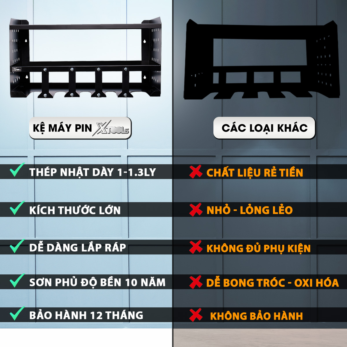 Kệ máy khoan pin XTOOLs tủ đồ nghề phủ lớp sơn tĩnh điện cao cấp thép nhật nguyên tấm giá treo máy khoan pin tủ đựng đồ nghề sửa xe