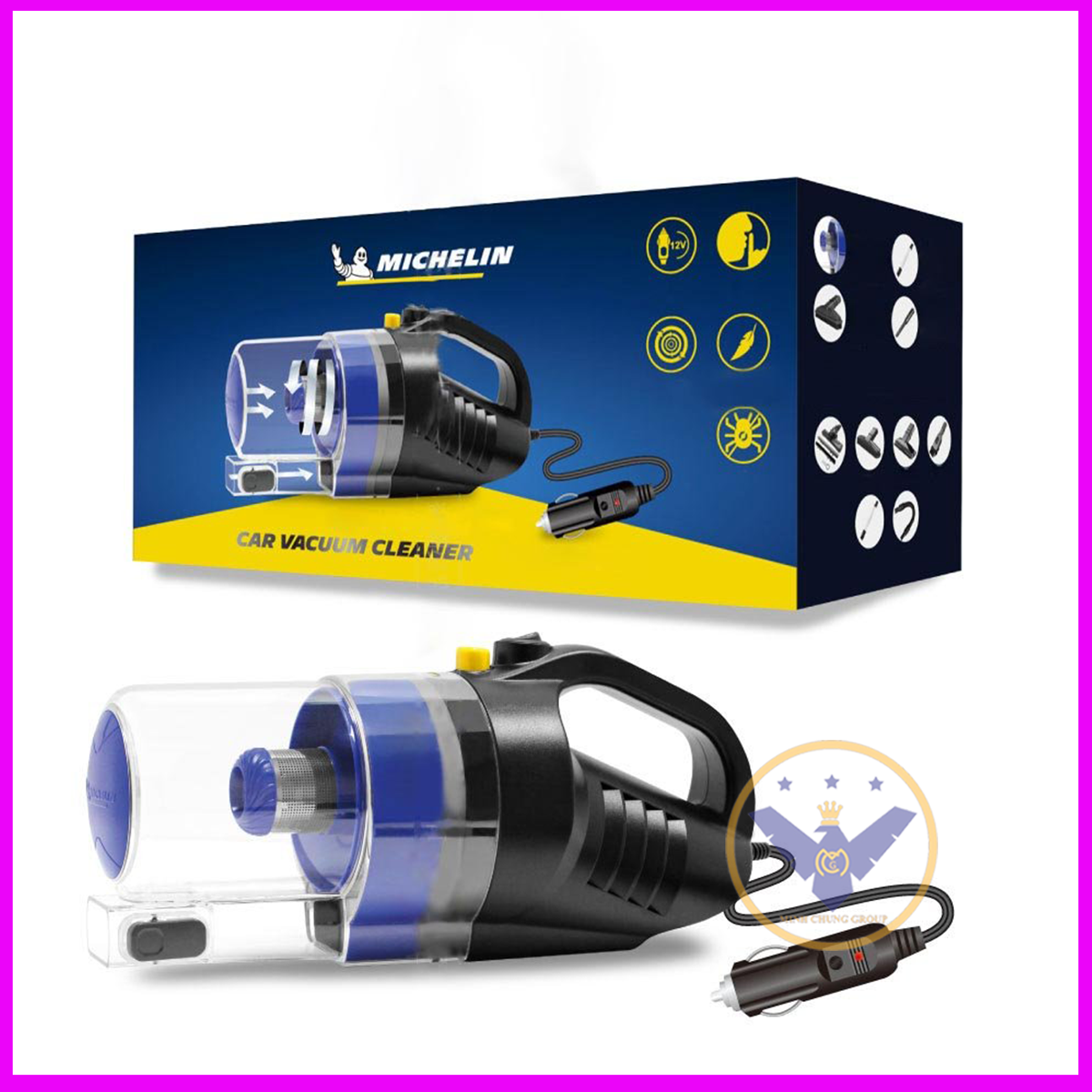 Máy hút bụi ô tô cao cấp Michelin ML204 - độ ồn thấp, gọn nhẹ, nhiều đầu hút, công suất cao nguồn 12v