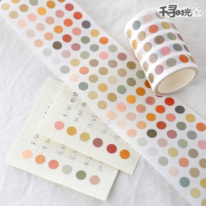 Cuộn Washi Tape Chấm Tròn Trang Trí Sổ, Nhật Ký