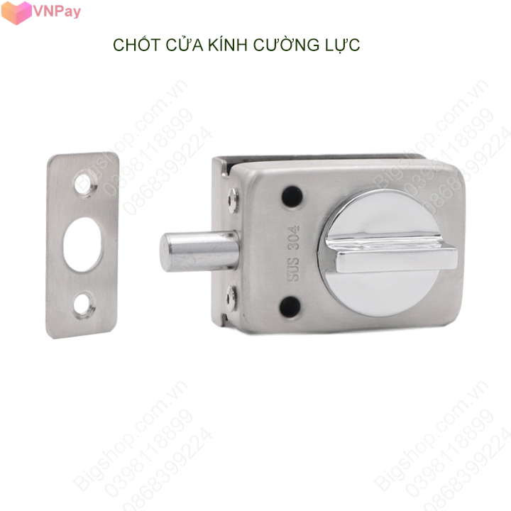 Chốt khóa cửa kính cường lực không khung bằng inox 304, chốt để khóa bên trong