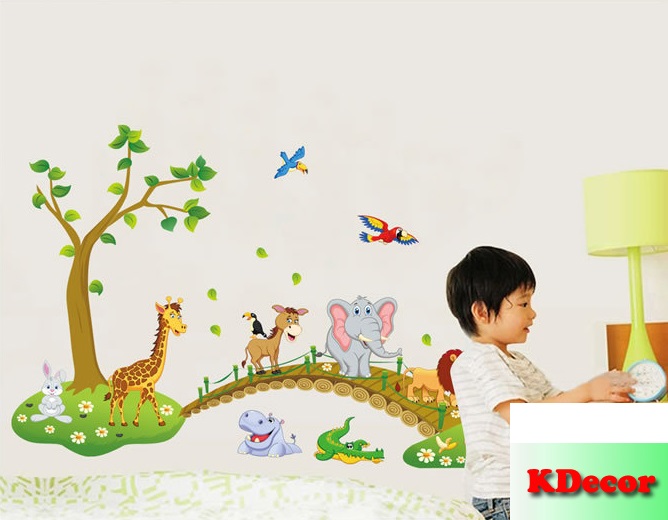 Decal dán tường Thú qua cầu
