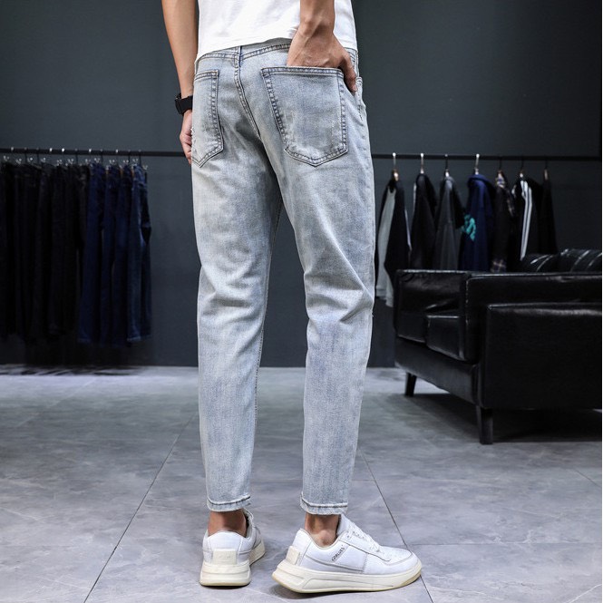 Quần Jean Nam ( 2 Màu: Xanh-Đen ) Rách Gối